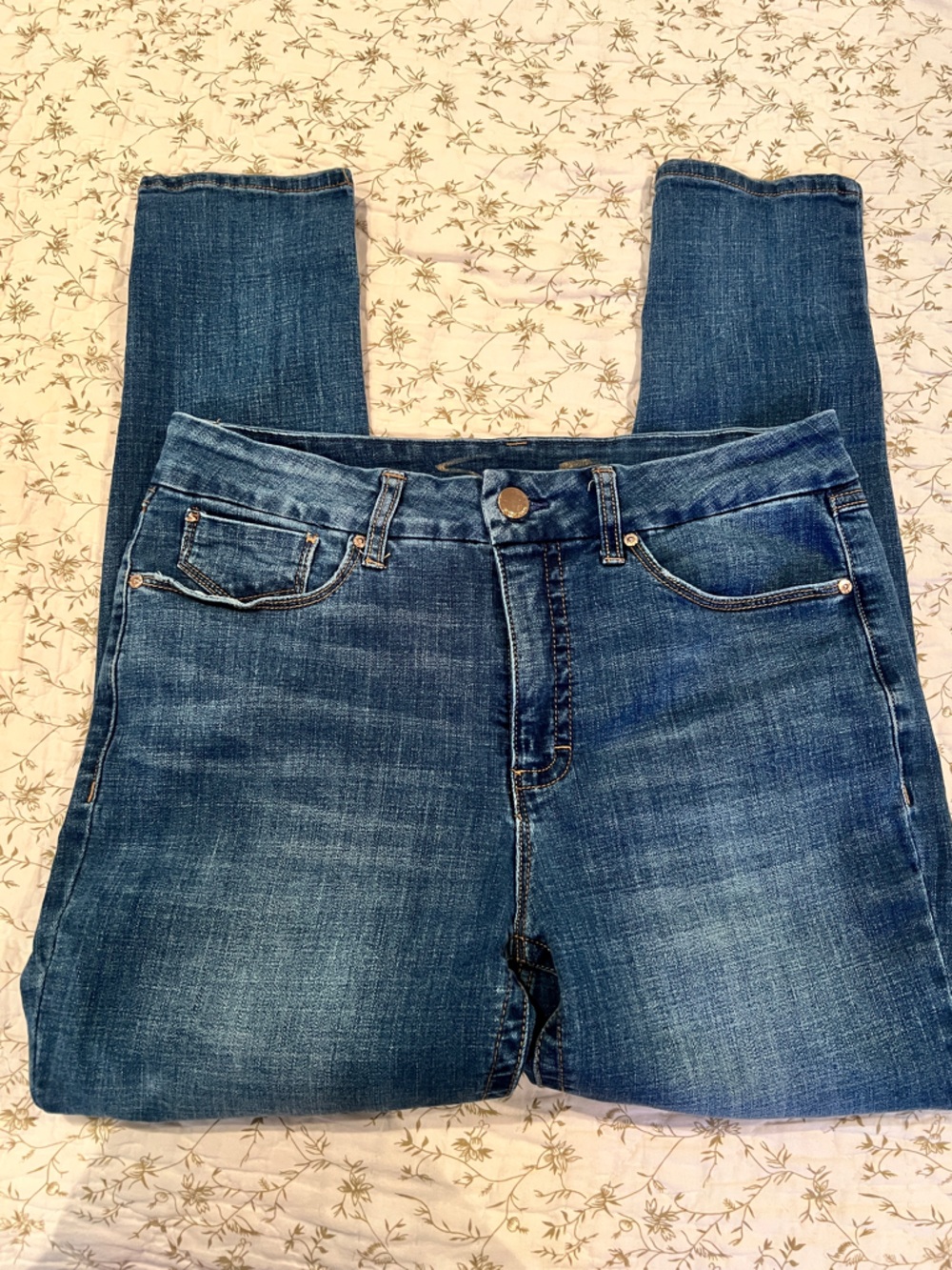 Seven7 Tummy High Rise Skinny Jeans in Medium Blue Denim Sz 14